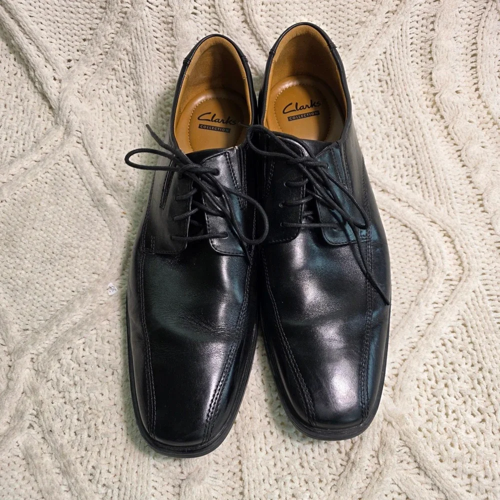 Clarks Tilden Cap Oxford Black Leather Dress Shoes Mens 11.5 M‎ Excellent